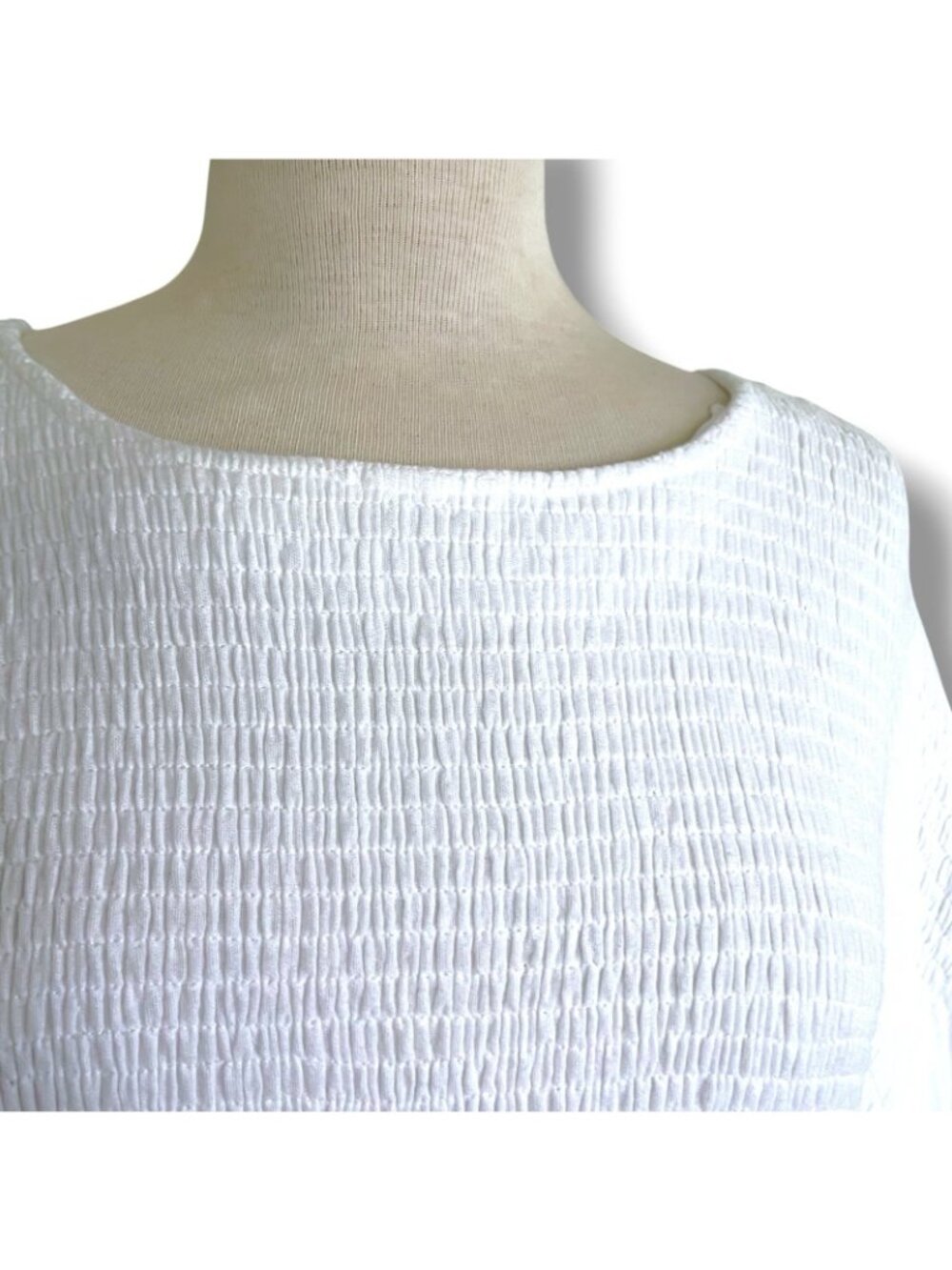 Shiny By Nature Womens Midi Dress 5XL White Cotton Gauze Smocked Minimalist - Picture 6 of 10